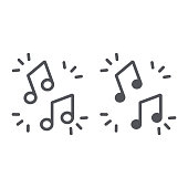 Music note line and glyph icon, musical and sound, melody sign, vector graphics, a linear pattern on a white background.
