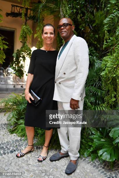 Samuel L. Jackson and Roberta Armani attend the Giorgio Armani fashion show during the Milan Men's Fashion Week Spring/Summer 2020 on June 17, 2019...