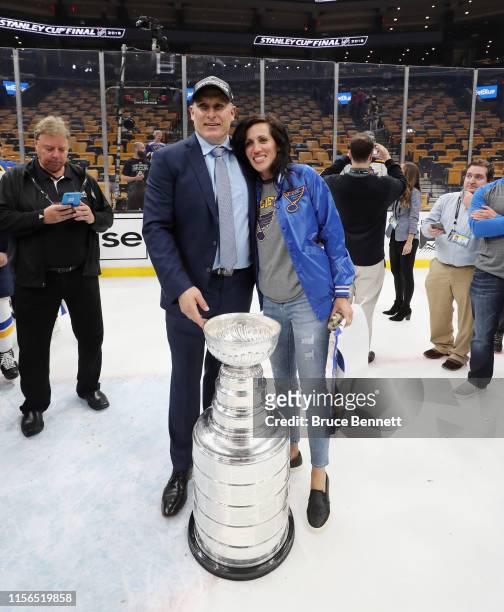 Head coach Craig Berube holds the Stanley Cup following the Blues victory over the Boston Bruins at TD Garden on June 12, 2019 in Boston,...
