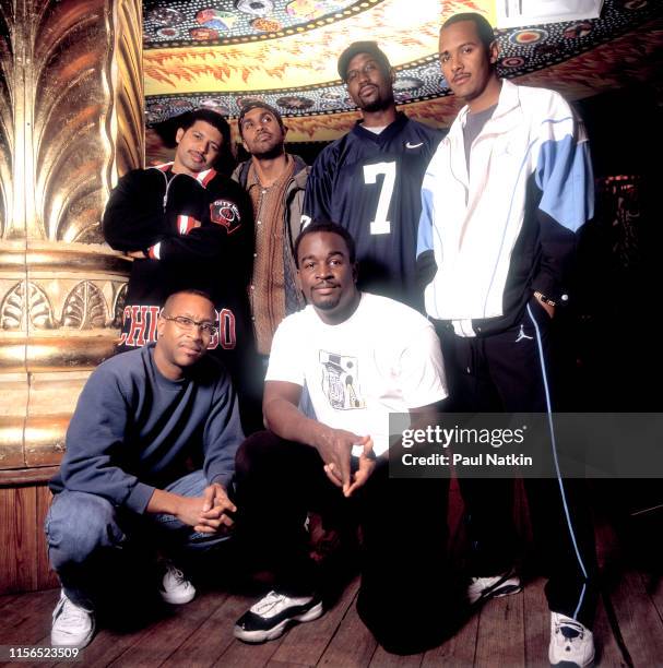 Portrait of American Gospel and R&B group Take 6 backstage at the House of Blues, Chicago, Illinois, January 15, 1997. The group includes Claude V...