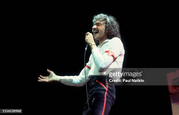 American Rock musician Dennis DeYoung, of the group Styx, performs onstage at the Rosemont Horizon, Rosemont, Illinois, March 9, 1981.