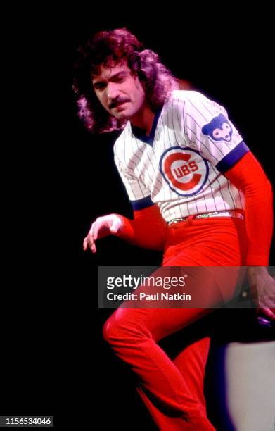 American Rock musician Dennis DeYoung, of the group Styx, performs onstage at the International Amphitheatre, Chicago, Illinois, November 24, 1979.