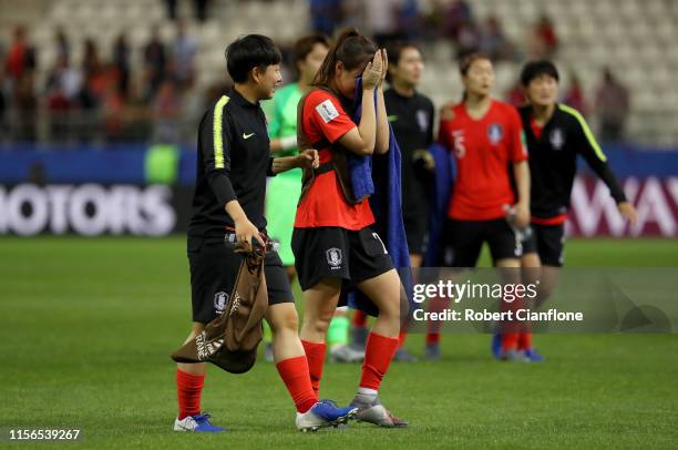 Chaerim Kang of Korea Republic looks dejected following her sides defeat in the 2019 FIFA Women's World Cup France group A match between Korea...