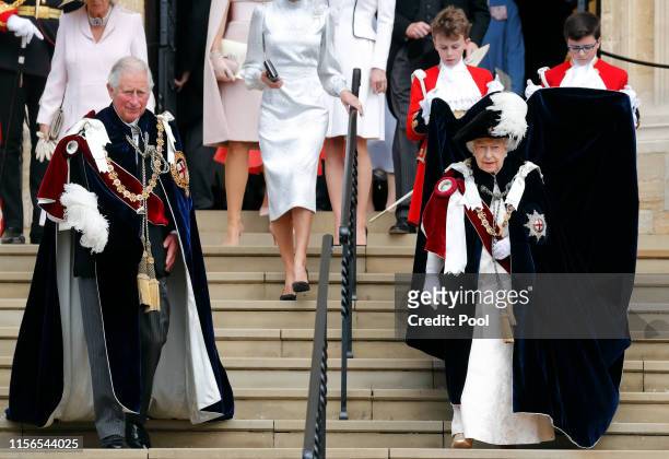 Prince Charles, Prince of Wales and Queen Elizabeth II attend the Order of the Garter service at St George's Chapel on June 17, 2019 in Windsor,...