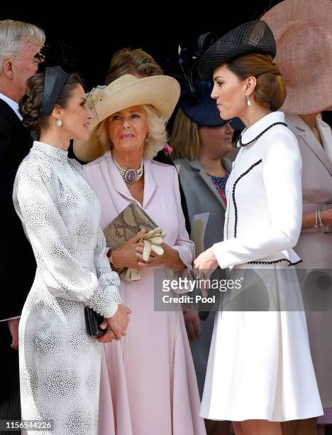 Queen Letizia of Spain, Camilla, Duchess of Cornwall and Catherine, Duchess of Cambridge attend the Order of the Garter service at St George's Chapel...
