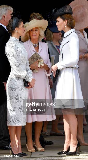 Queen Letizia of Spain, Camilla, Duchess of Cornwall and Catherine, Duchess of Cambridge attend the Order of the Garter service at St George's Chapel...