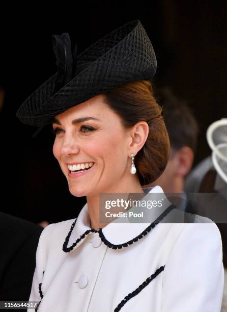 Catherine, Duchess of Cambridge attends the Order of the Garter service at St George's Chapel on June 17, 2019 in Windsor, England. The Most Noble...