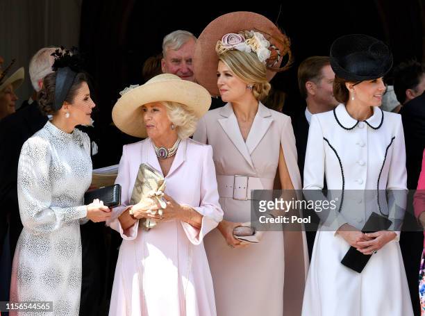 Queen Letizia of Spain, Camilla, Duchess of Cornwall, Queen Maxima of the Netherlands and Catherine, Duchess of Cambridge attend the Order of the...