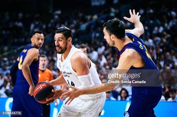 Gustavo Ayon, #14 center of Real Madrid in action during the final of the Liga ACB match between Real Madrid and Barcelona at Wizink Center on June...