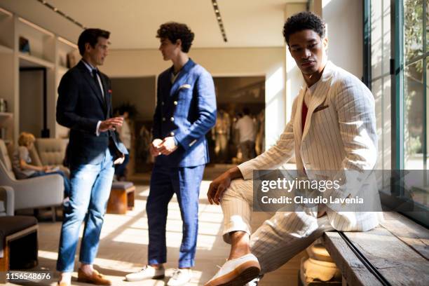 Models attend Brunello Cucinelli Presentation - Milan Men's Fashion Week Spring/Summer 2020 on June 15, 2019 in Milan, Italy.