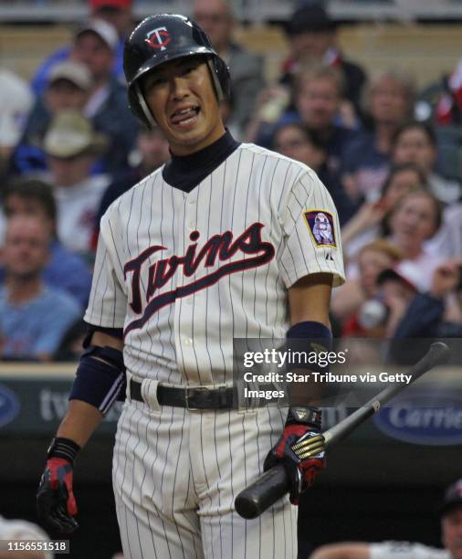 Bbisping@startribune.com Minneapolis, Saturday, 6/18/11] Twins vs San Diego. Twins Tsuyoshi Nishioka reacted to a call at bat in the 4th inning.