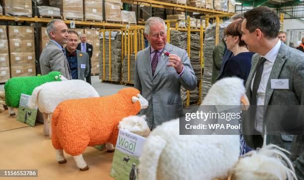 Prince Charles, Prince of Wales visits Woolcool on July 19, 2019 in Stone, England. HRH is the Patron for The Campaign for Wool and learned how...
