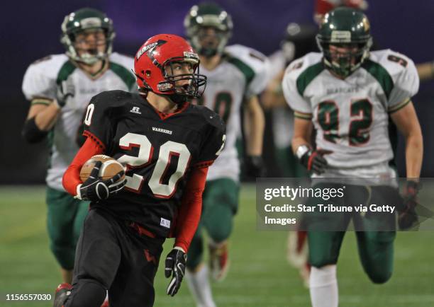 Kittson County Central vs. Wheaton-Herman-Norcross in 9-Man semi-final game at the Dome, 11/19/11. Wheaton-Herman-Norcross Patrick Backman headed to...