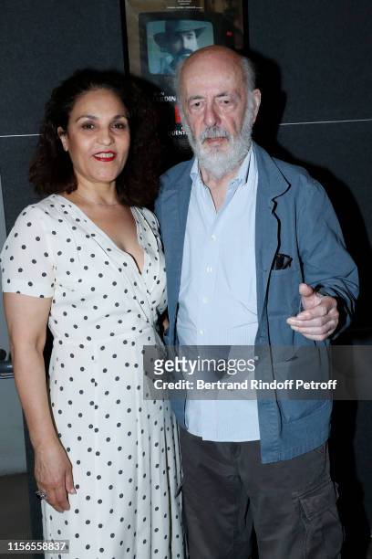 Director Bertrand Blier and his wife actress Farida Rahouadj attend "Le Daim" Movie Premiere at MK2 Odeon on June 17, 2019 in Paris, France.