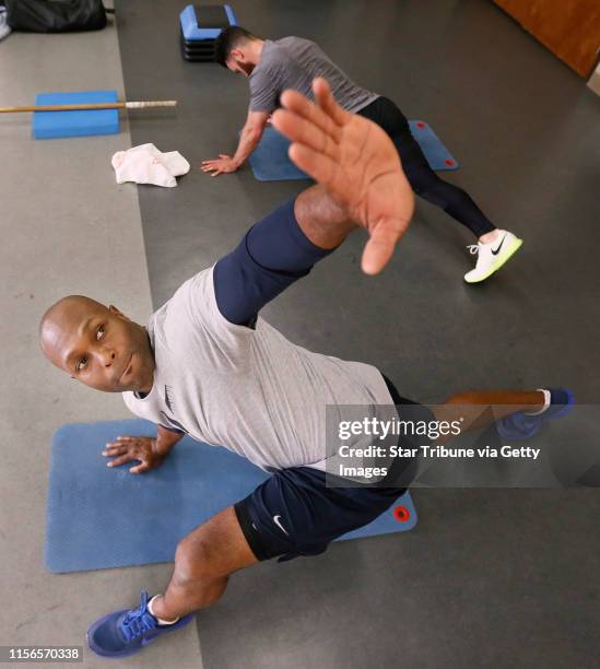 Minnesota Twins outfielder Torii Hunter works out 3 times a week at Synergy an athletic performance gym in Dallas Texas. Hunter works with Jon DeMoss...