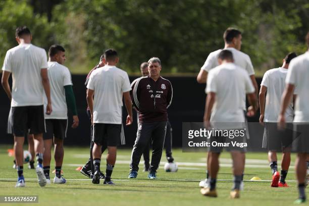 Mexico head coach Gerardo Martino looks on during the Mexico's National Team training session at Prentup Field on June 17, 2019 in Boulder, Colorado.