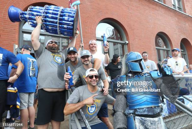 Bud Light Celebrates with players and fans along the parade route in St. Louis on June 15, 2019 in St Louis, Missouri.