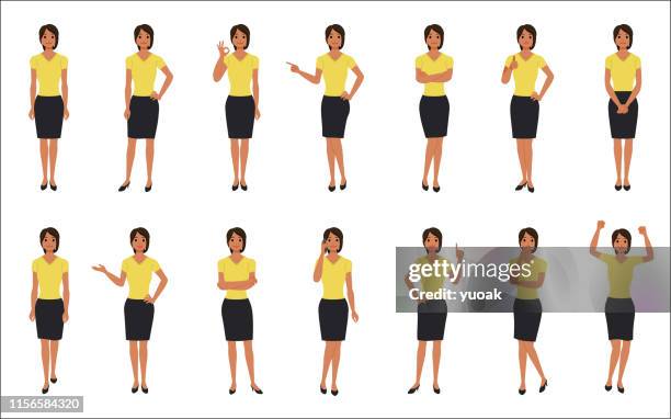 set of african american businesswoman isolated on white background - black thumbs up white background stock illustrations