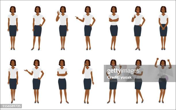 set of african american businesswoman isolated on white background - african ethnicity stock illustrations