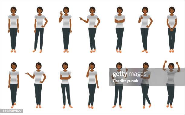 set of young woman isolated on white background - black thumbs up white background stock illustrations