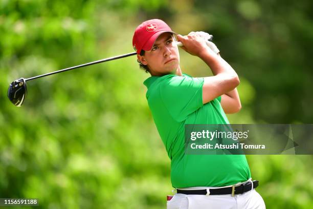 Santiago de la Fuente del Valle of Mexico hits his tee shot on the 3rd hole on the first round of the Toyota Junior Golf World Cup at Chukyo Golf...