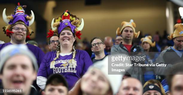 Vikings fans wore there turkey heads with pride at Ford Field Thursday November 23, 2017 in Detroit , MI.] The Detroit Lions hosted the Minnesota...