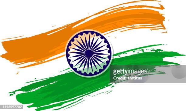 indische flagge pinselstrich - indien stock-grafiken, -clipart, -cartoons und -symbole