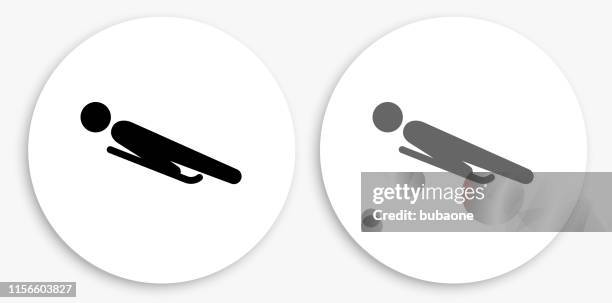 luge black and white round icon - luge stock illustrations