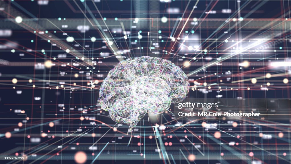 4K resolution Futuristic Brain in big data connection systems.artificial intelligence Concept