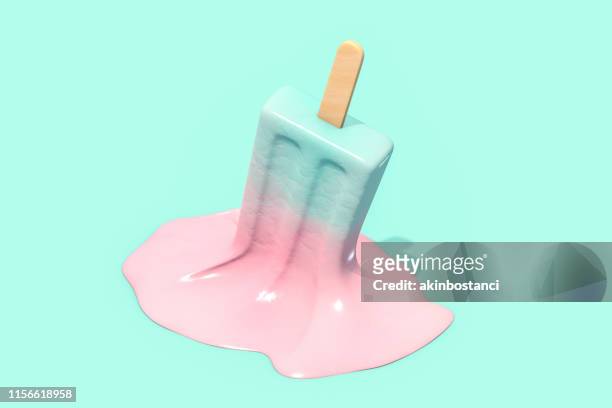melting ice cream stick, popsicle, minimal summer concept. - pastel colored stock pictures, royalty-free photos & images