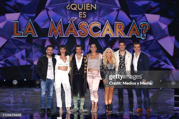 Omar Chaparro, Natalia Téllez, Miguel Angel Fox, Consuelo Duval, Yuri, Carlos Rivera and Adrián Uribe poses for photos during the presentation of the...