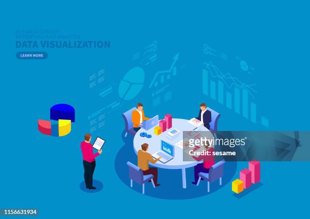 team financial data reporting and analysis - business meeting stock illustrations