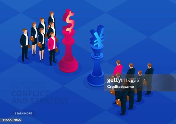 currency war, battle on the chessboard - chinese currency stock illustrations