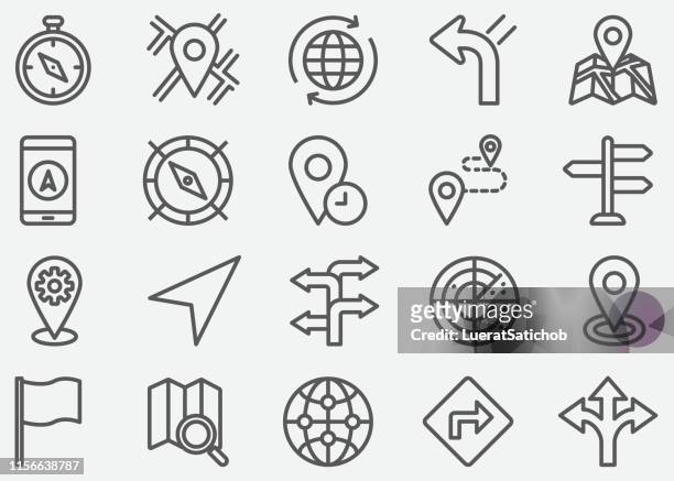 navigation line icons - touch map stock illustrations