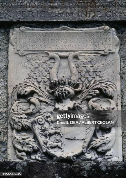 Relief with heraldic symbol on one of the access gates to Hochosterwitz Castle, Carinthia, Austria, 9th-16th century.