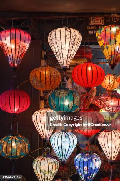 colorful latterns in ancient hoi an town, quang nam, vietnam. - vietnamese culture stock pictures, royalty-free photos & images
