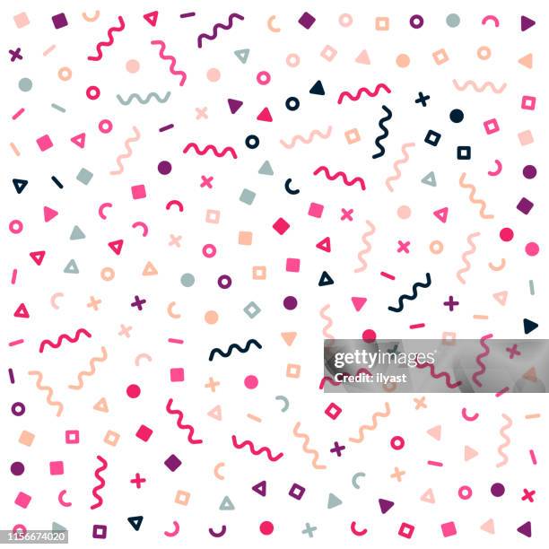 ilustrações de stock, clip art, desenhos animados e ícones de colorful confetti geometric lines vector pattern - fofo texturizado