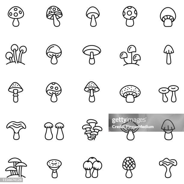 mushrooms icon set - champignon stock illustrations