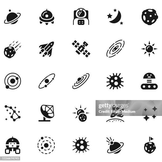 ilustraciones, imágenes clip art, dibujos animados e iconos de stock de vector de conjunto de iconos espaciales - eclipse espacio