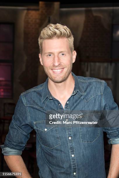 Presenter Maxi Arland attends the Koelner Treff TV Show at the WDR Studio on July 19, 2019 in Cologne, Germany.