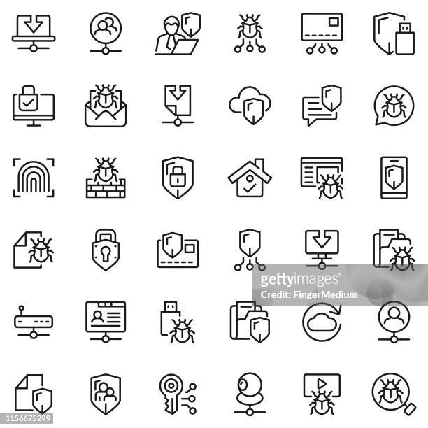 network and security icon set - computer virus stock illustrations
