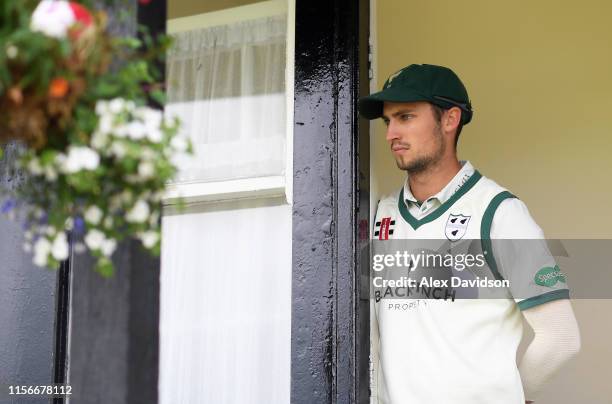 Ed Barnard of Worcestershire waits for play to commence during Day One of the Specsavers County Championship Division Two match between...