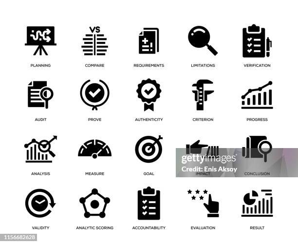 assessment icon set - instrument of measurement stock illustrations