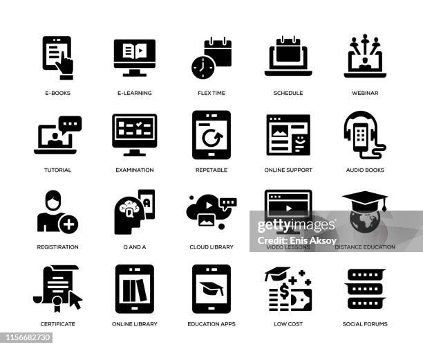 stockillustraties, clipart, cartoons en iconen met online onderwijs icon set - lageplan