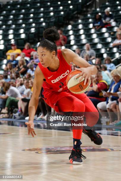 Aerial Powers of the Washington Mystics handles the ball during the game against the Indiana Fever on July 19, 2019 at the Bankers Life Fieldhouse in...