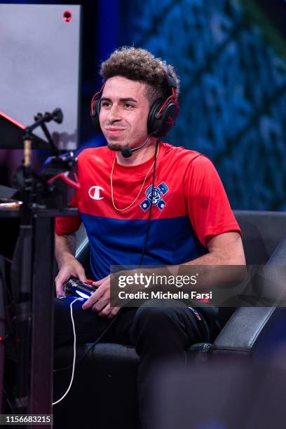 DevGoss of Pistons Gaming reacts to a play during the game against Heat Check Gaming during Week 12 of the NBA 2K League regular season on July 19,...