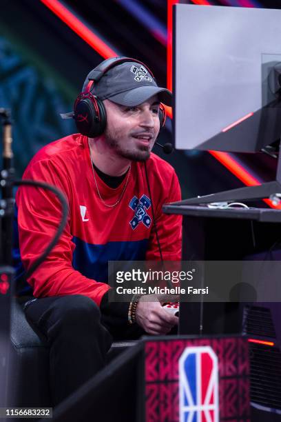 IiNsaniTTy of the Pistons Gaming Team focuses during the game against Heat Check Gaming during Week 12 of the NBA 2K League regular season on July...