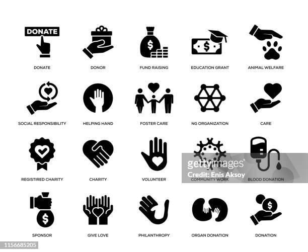 charity and donation icon set - responsibility stock illustrations