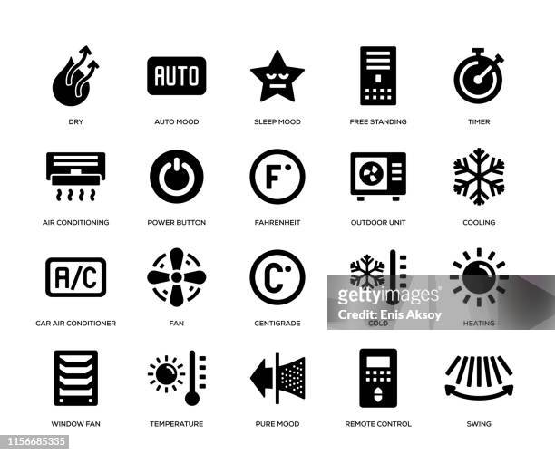 air conditioning icon set - cold temperature stock illustrations
