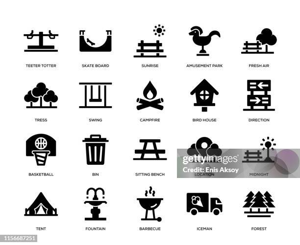 park icon set - public building icon stock illustrations